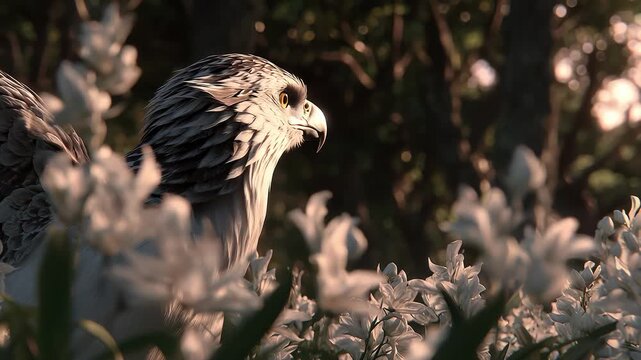 A Sacred and Majestic Griffin in a Flowerbed