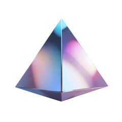 Fototapeta premium Futuristic Floating Metallic Pyramid 3D Holographic Geometric Object with Neon Reflections for Motion Graphics and Sci-Fi Design