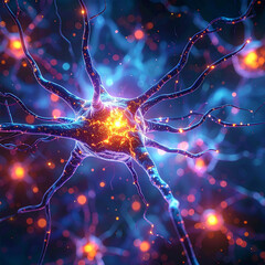 Futuristic Neural Cell with Glowing Synaptic Connections