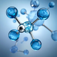 3D molecular structure with blue transparent spheres on light background