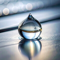 Crystal Water Drop Sculpture with Soft Reflections