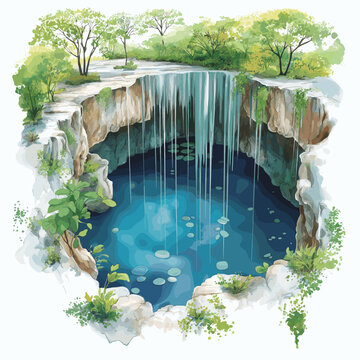 Cenotes of Yucat?n. Cenotes of Yucat?n hand drawn watercolor illustration