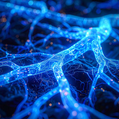 Blue glowing neural network resembling futuristic data connections