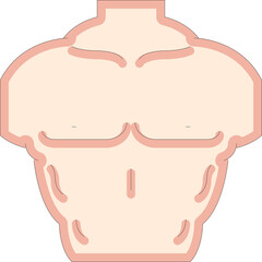 Outline Of A Muscular Male Torso With Defined Abs And Pectorals In A Light Peach Hue With A Pink Border On A Transparent Background