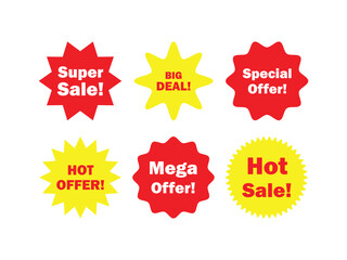Promotional Starburst Labels on White Background – Vector Icons for Sale, Discount, and Marketing Campaigns