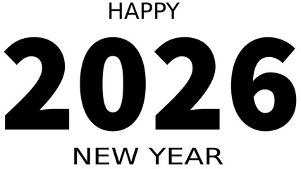 Happy New Year icon. 2026 number design template. Collection of 2026 Happy New Year symbols .New year celebration concept. Vector illustration with black labels isolated on white background.