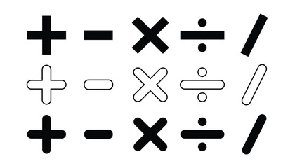 Basic mathematical sign. plus, minus, division, divide, multiply. cross sign. vector illustration
