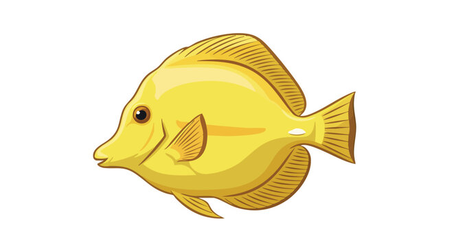 A vibrant and stylized yellow tang fish illustration against a clean white backdrop offering a visually engaging image portraying aquatic life