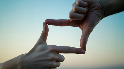 Hands framing a clear vision of the future concept against a serene horizon, symbolizing strategic focus and planning