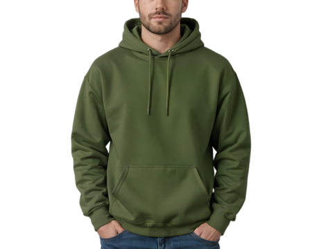 A man wearing a green hoodie posing for the camera