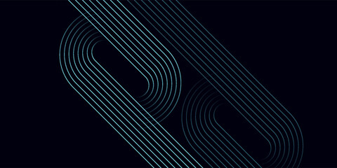 Dark blue abstract background with glowing geometric lines. Modern shiny blue diagonal rounded lines pattern. Futuristic technology concept. Suit for cover, poster, presentation, banner, websitePrint