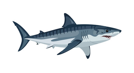 Obraz premium Stylized Great White Shark Illustration: A Flat Vector Image of a Powerful Apex Predator in the Ocean Realm
