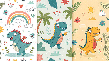 Dinosour Toons Seamless Patterns
