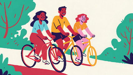 People riding bicycle activity image - stock illustration