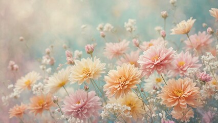 Soft Blurred Y2K Florals Vintage Backgrounds. Colorful flowers in soft focus with gentle hues creating a tranquil and dreamy atmosphere