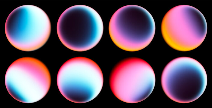 Vibrant gradient spheres glowing with futuristic neon light in vivid pink blue tones.  Modern abstract round banners with soft light transitions and dreamy holographic atmosphere for modern art design - Powered by Adobe