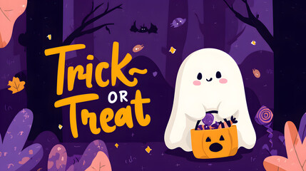Happy Halloween Trick or Treat Celebration with Cute Characters