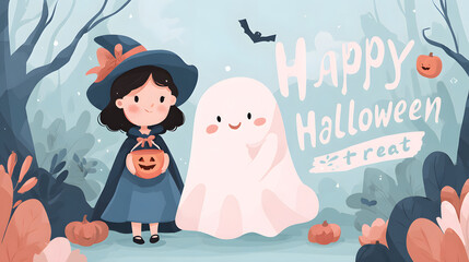 Cute Witch and Friendly Ghost Halloween Treat
