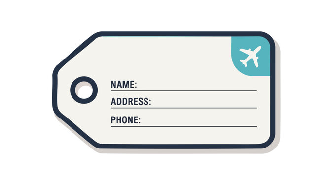Clean and Simple Illustrated Luggage Tag for Travel Identification and Information Display Purposes