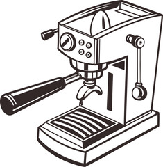 Simple black silhouette of a coffee machine on a white background