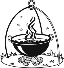Simple black silhouette of a campfire or fire pit icon