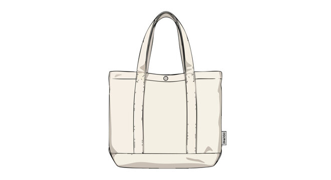 Stylish beige tote bag illustration with sturdy handles and secure button closure perfect for everyday carry and shopping adventures