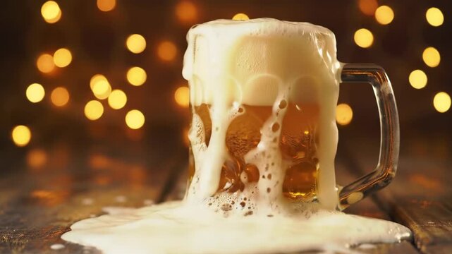 Overflowing Beer Mug - Frothy Cheers and Spilled Delight.