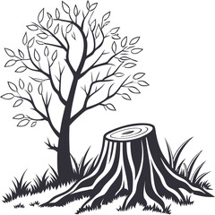 Simple silhouette of a tree stump on a white background