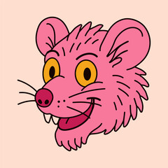 Naklejka premium Cute Pink Cartoon Mouse Head with Big Eyes
