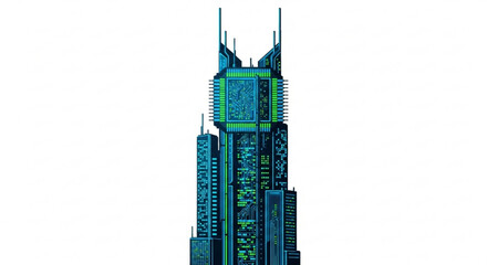 Cyberpunk city skyline digital technology building architecture vector illustration design concept art