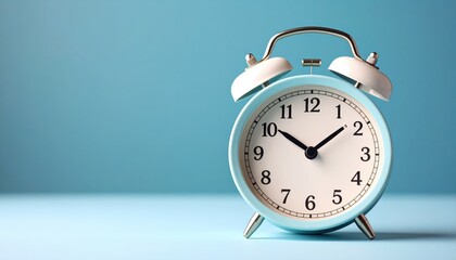 Classic alarm clock on blue background for time management bright blue background features classic alarm clock for wake up