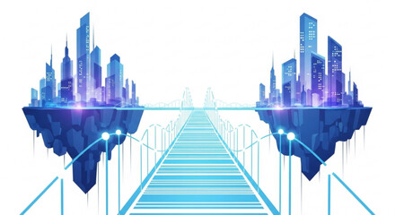 Futuristic floating city landscape with bridge vector illustration for modern technology design concept