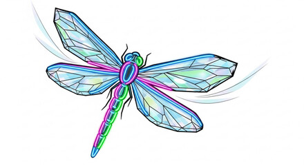 Beautiful dragonfly illustration with geometric wings and vibrant colors for nature lovers design art