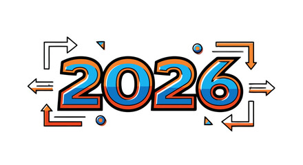 The year 2026 is displayed with dynamic, directional design, featuring arrows and circular elements suggesting movement, connection, and flow