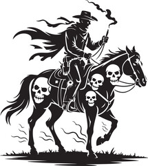 Fototapeta premium Cowboy on horse with skulls and smoke western