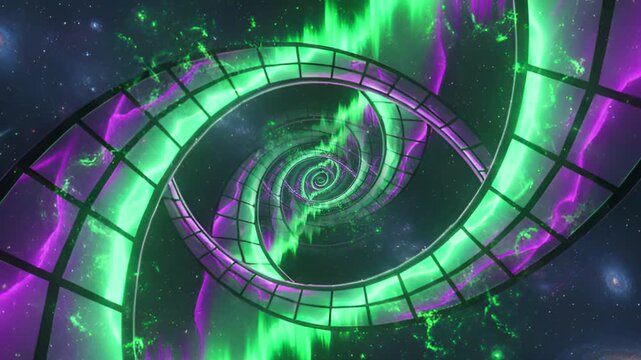 Futuristic neon tunnel loop animation with glowing lights and cyberpunk vibe. Perfect for VJ loops, motion graphics, music visuals, and digital backgrounds.