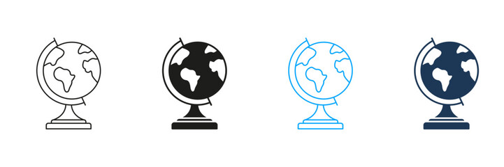 Globe Line And Solid Icon Set. Global Education, Geography Learning, And World Exploration Symbol Collection. Classroom And Travel Planning Tool. Isolated Vector Illustration