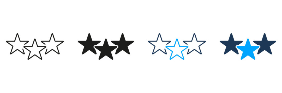 Three-Star Rating Line And Solid Icon Set. Customer Feedback And Quality Assessment Symbol Collection. Evaluation And Review System Design. Isolated Vector Illustration