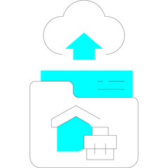 Cloud Upload Icon Showing House Symbol Inside Folder With Upward Arrow On Transparent Background Represents Remote Work And Data Transfer