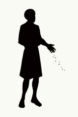 Vector drawing. A man sowing wheat