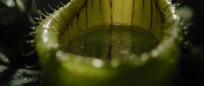 A mysterious macro journey into the carnivorous pitcher plant, revealing its slick, inescapable trap. An eerie and fascinating look at nature's predators.