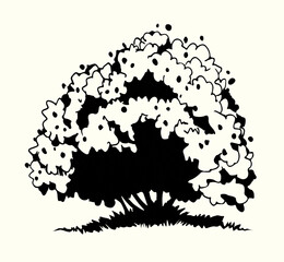 Vector drawing. River in the valley