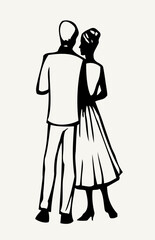 Vector drawing. Dating man and woman