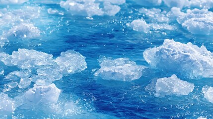 Captivating blue ice fragments floating on serene water surface