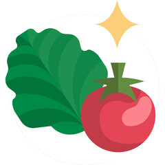 Fresh Red Tomato And Green Leafy Vegetable With A Sparkle On A Transparent Background Vector Illustration