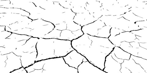 Cracked dry earth texture background in black and white. Parched soil surface showing drought and climate change effects. Ideal for texture design, environmental concepts, and desert themes.