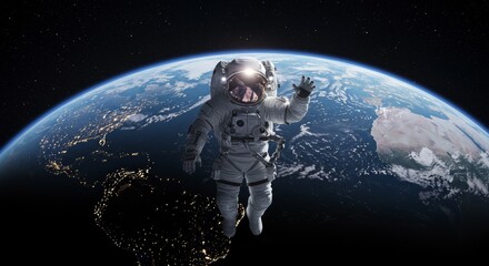 Astronaut floating in space with earth in background science and exploration concept
