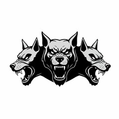 Detailed Flat Design Three Headed Wolf Mythical Creature Illustration