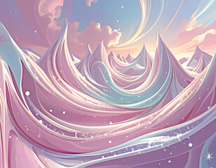Swirling Fantasy Landscape of Pastel Hills