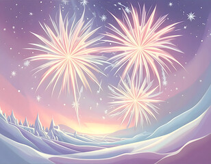 Crystalline Fireworks Over a Pastel Winter Landscape